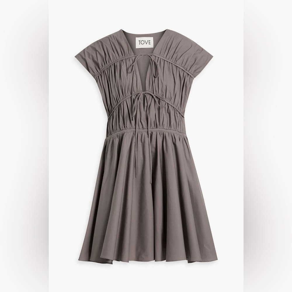 NEW $535 TOVE Clara Sleevless Gathered Dress Khaki Taupe Grey Organic Cotton M